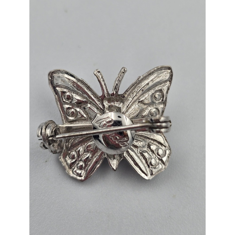 Vintage Barclay Silver Tone Green Rhinestone Butterfly‎ Brooch Pin Fashion - Picture 4 of 6